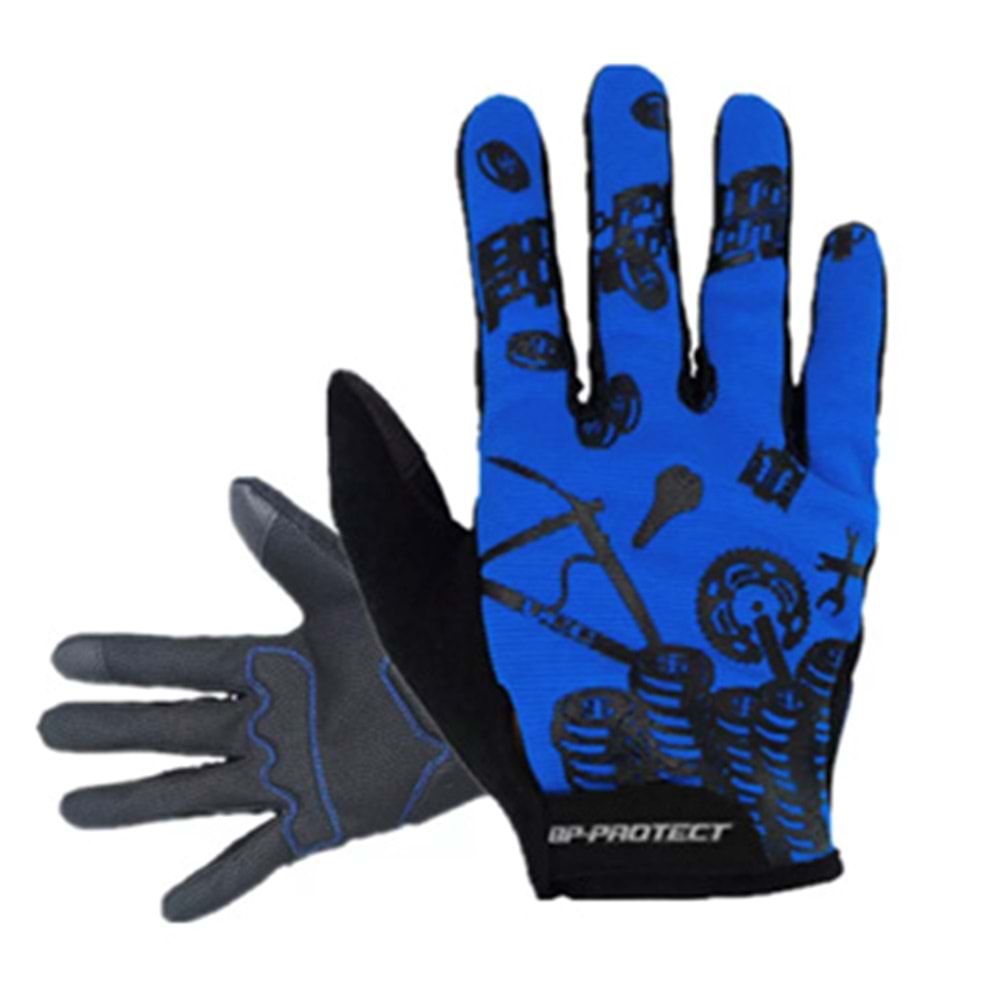 XBYC HJ0273 UZUN PARMAK BİSİKLET ELDİVENİ - SİYAH MAVİ - L