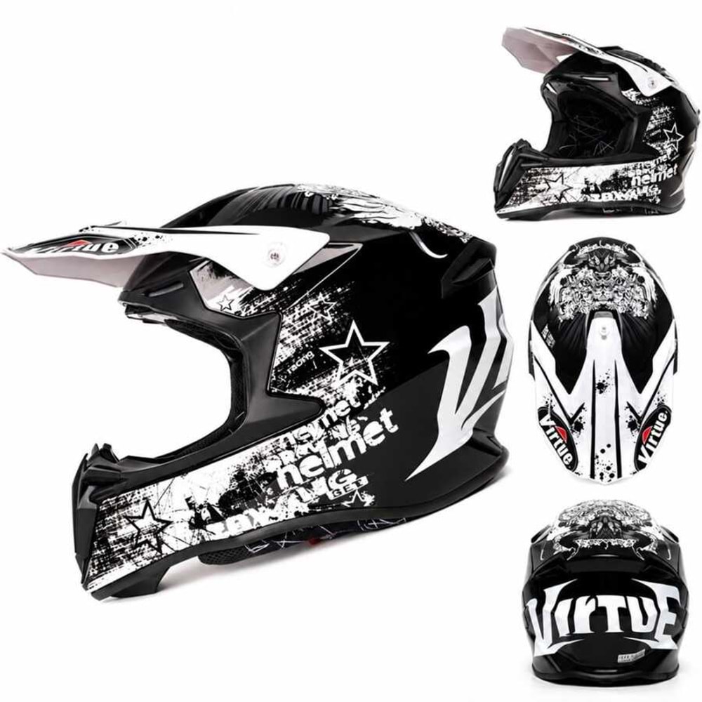 VRT- CROSS FULLFACE KASK PARLAK SİYAH BEYAZ - M