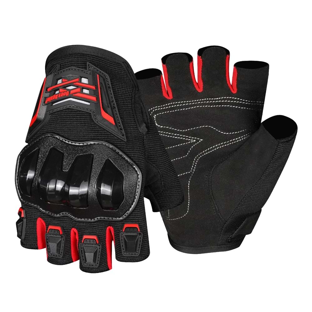 ONES AGAIN MG 14D KISA PARMAK KORUMALI ELDİVEN - SİYAH KIRMIZI - L