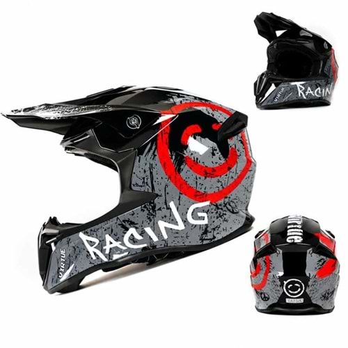 VRT- CROSS FULLFACE KASK GRAFİTİ PARLAK SİYAH KIRMIZI - L