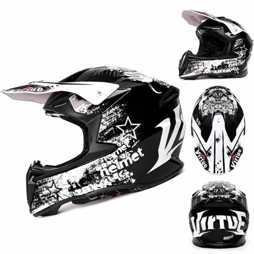 VRT- CROSS FULLFACE KASK PARLAK SİYAH BEYAZ - L