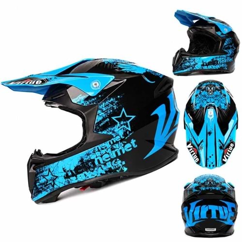 VRT- CROSS FULLFACE KASK PARLAK SİYAH MAVİ - XL